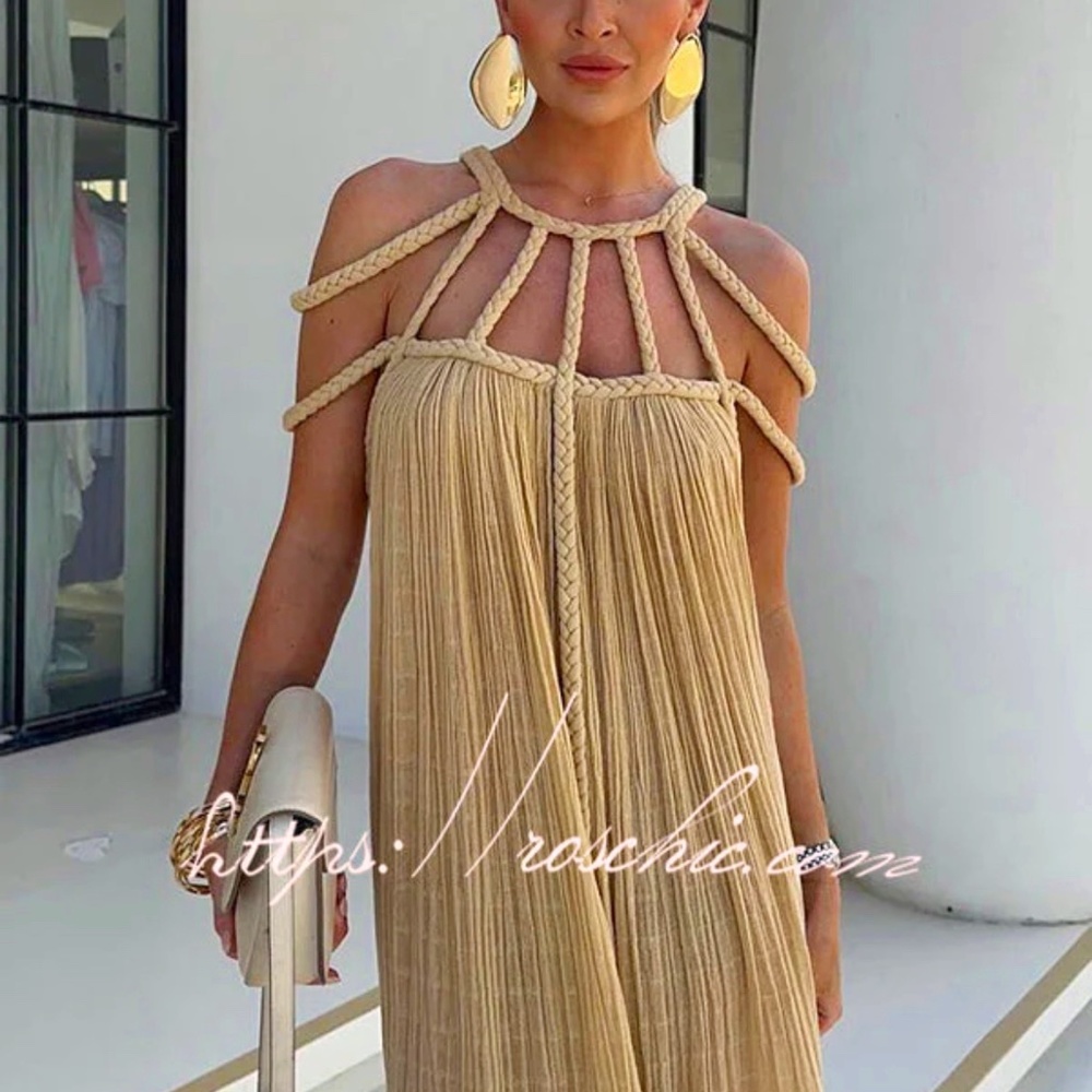 ROSCHiC Linen Blend Maxi Dress in Nude